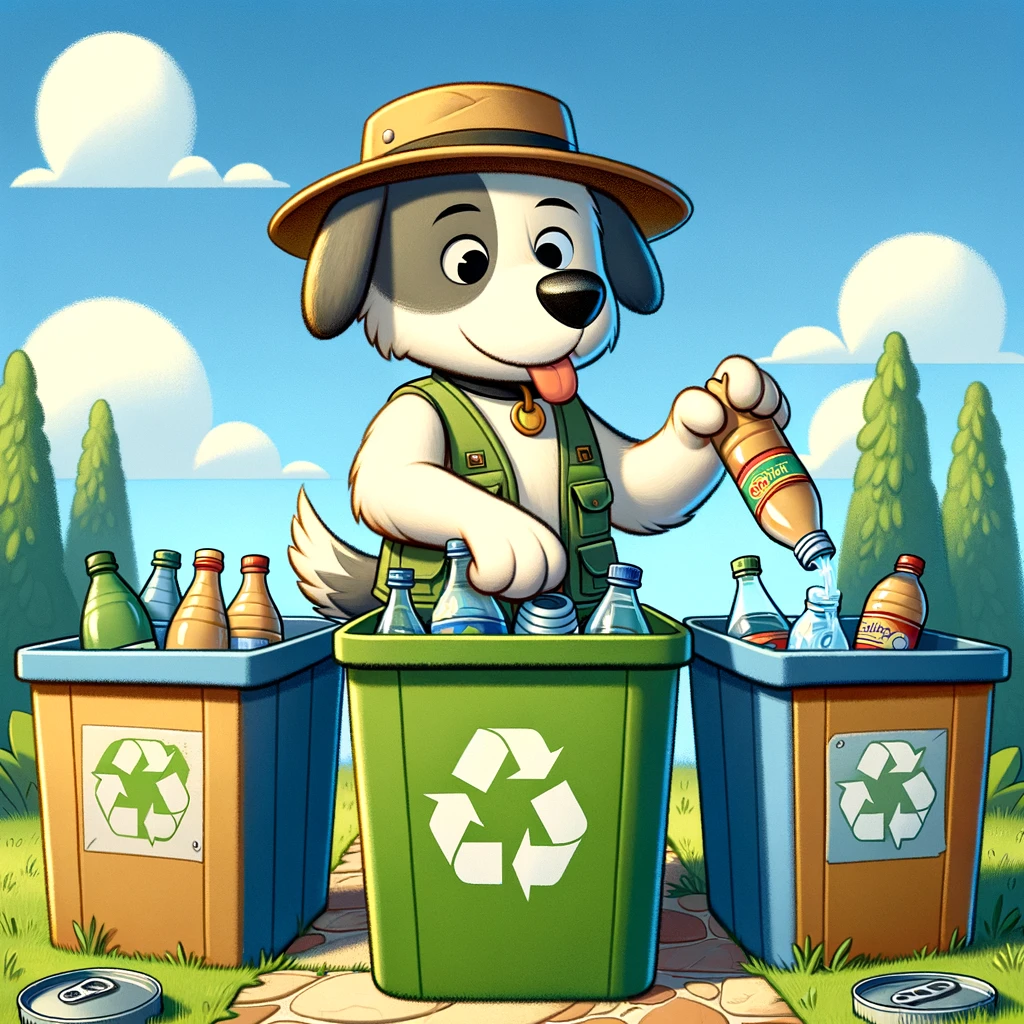 Image of dog donate cans and bottles
